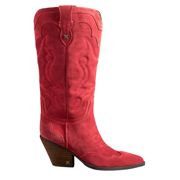 Sam Edelman  NWT James Suede Western Boots in RED SCARLET in Sz 7, 8, 8.5 - Picture 1 of 9